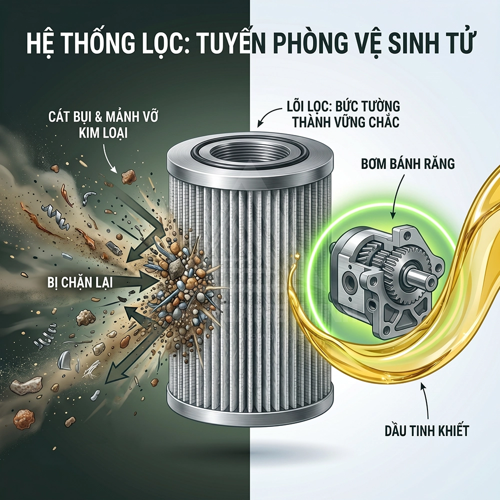 giải mã công nghệ lọc thủy lực trên máy cơ giơi