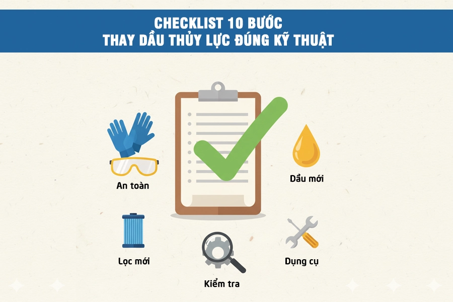checklist thay dầu thủy lực