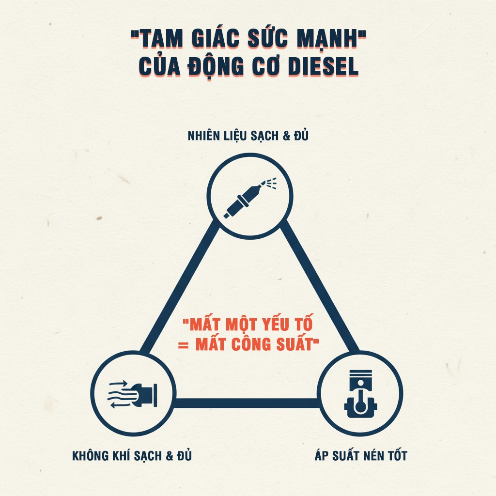 khắc khục động cơ xe lu ù lì, yếu tải