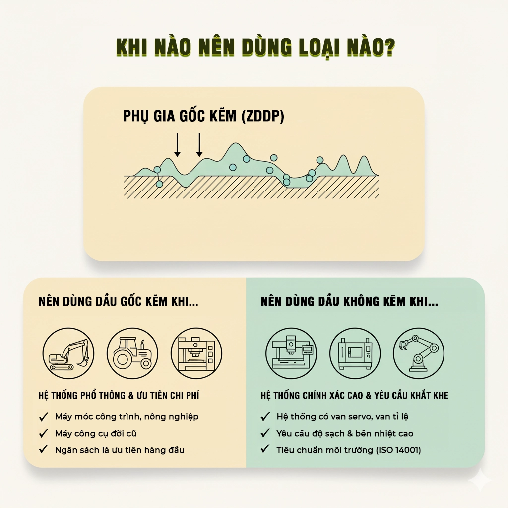 dầu thủy lực gốc kẽm và không kẽm