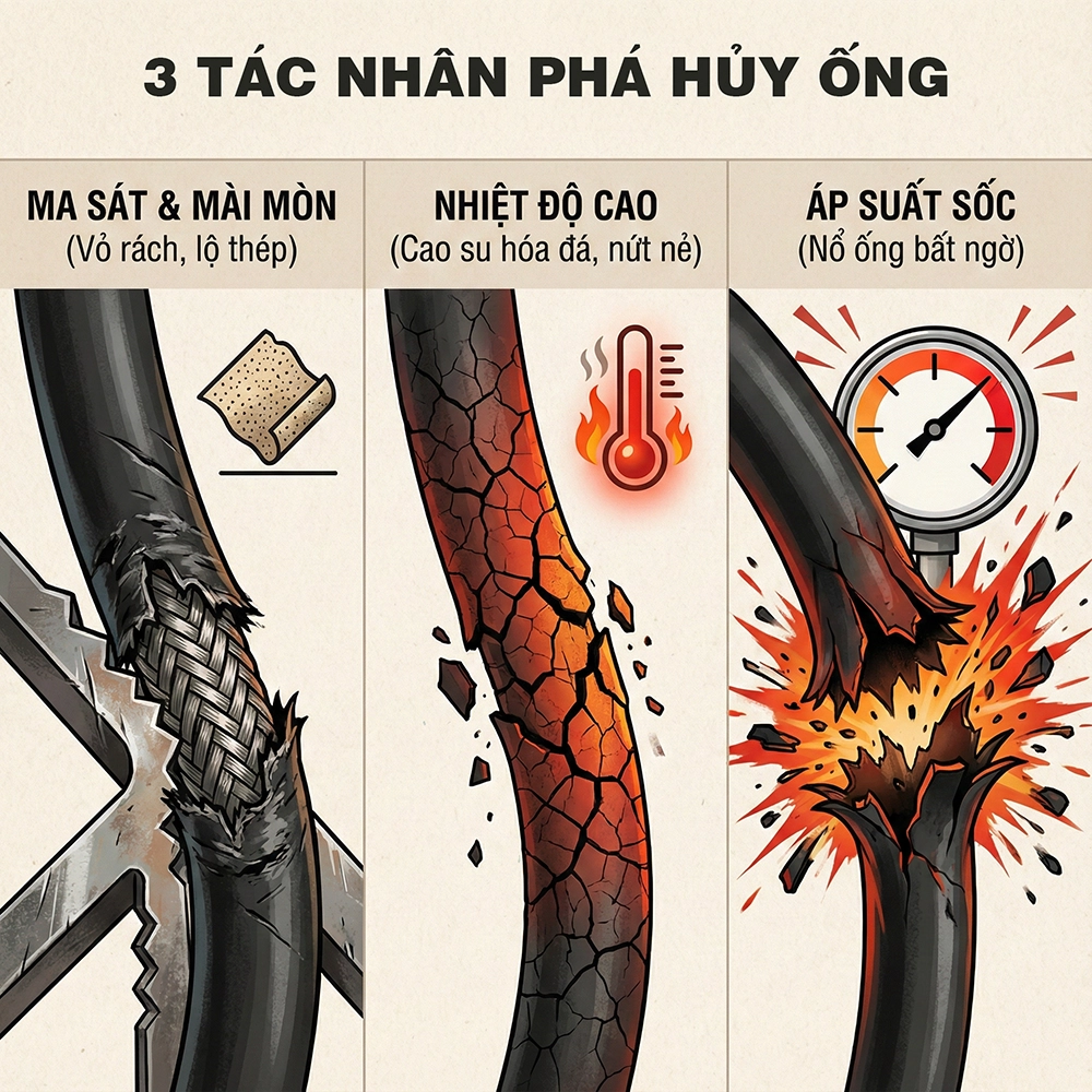 vỡ ống dầu thủy lực